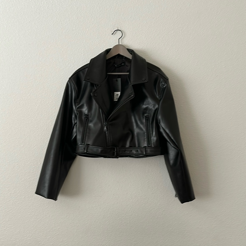 Princess polly faux leather Moto jacket oversized vegan NWT